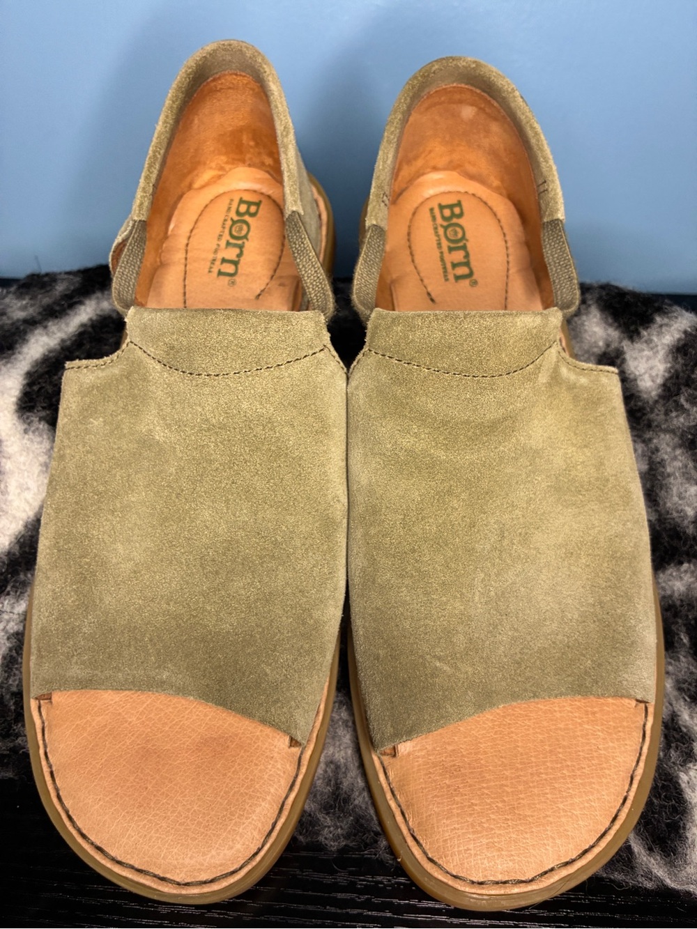 Born Olive Green Suede Slip-On Loafers